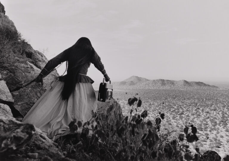 Graciela Iturbide, Mujer Ángel, Desierto de Sonora (Angel Woman, Sonoran Desert), 1979 (printed 2014); Gelatin silver print, 16 x 20 in.; National Museum of Women in the Arts, Gift of Cindy Jones; © Graciela Iturbide, Image courtesy of Throckmorton Fine Art, NYC
