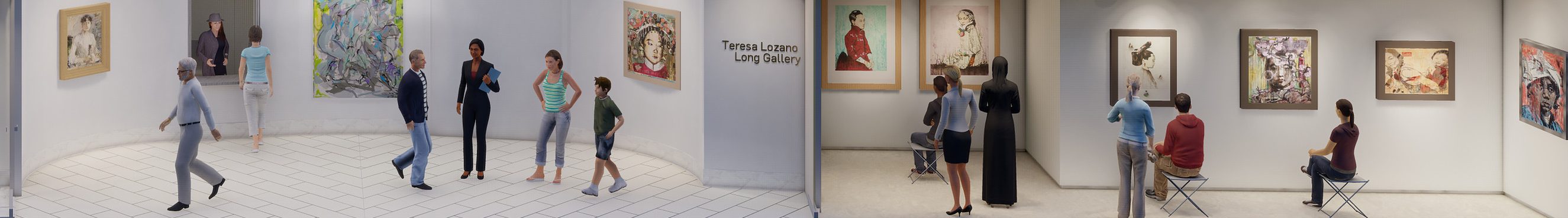 Rendering that shows the museum great hall with visitors gathering.