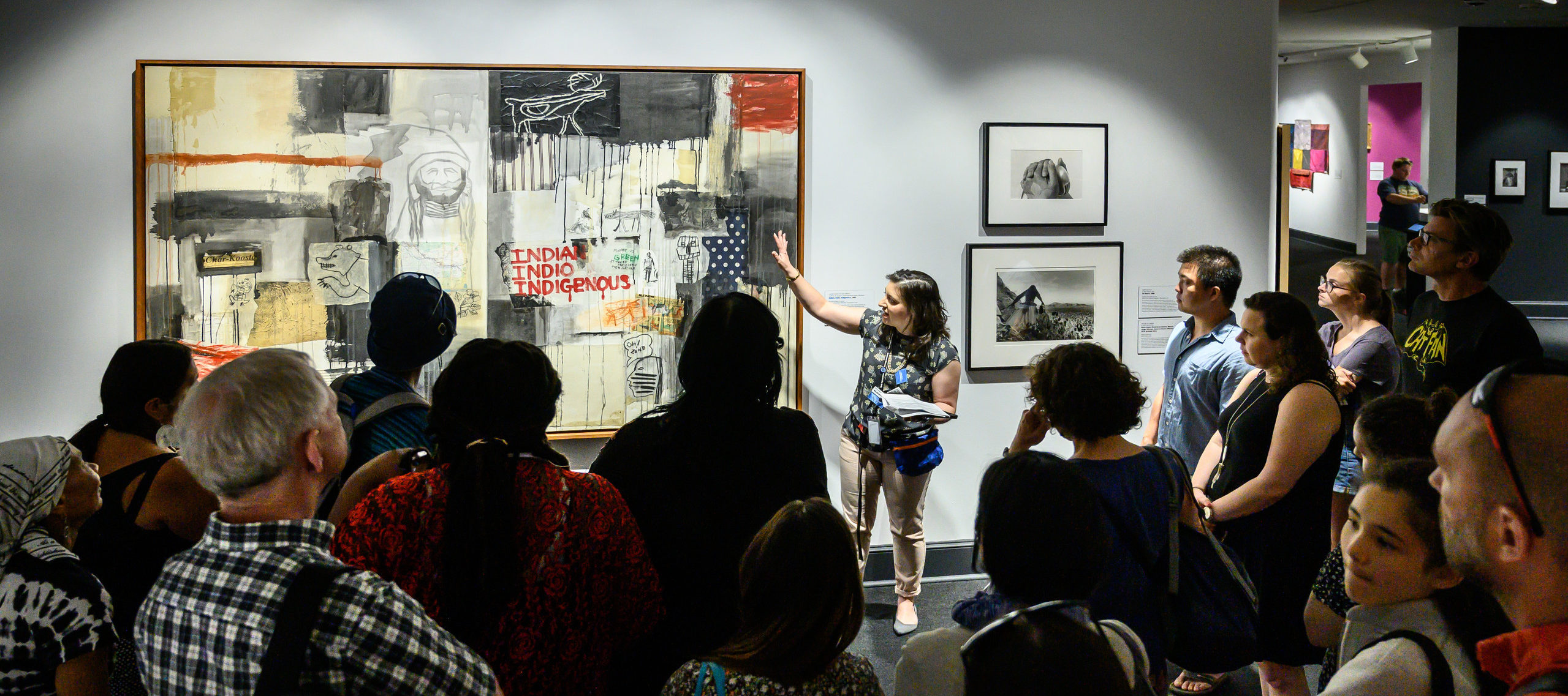 Tour of Jaune Quick-to-See Smith's <em>Indian, Indio, Indigenous</em> (1992); Photo credit: Kevin Allen
